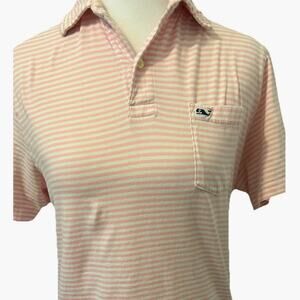 Vineyard Vines Polo Womens L Pink Stripe Golf Stretch Classic Whale Short Sleeve